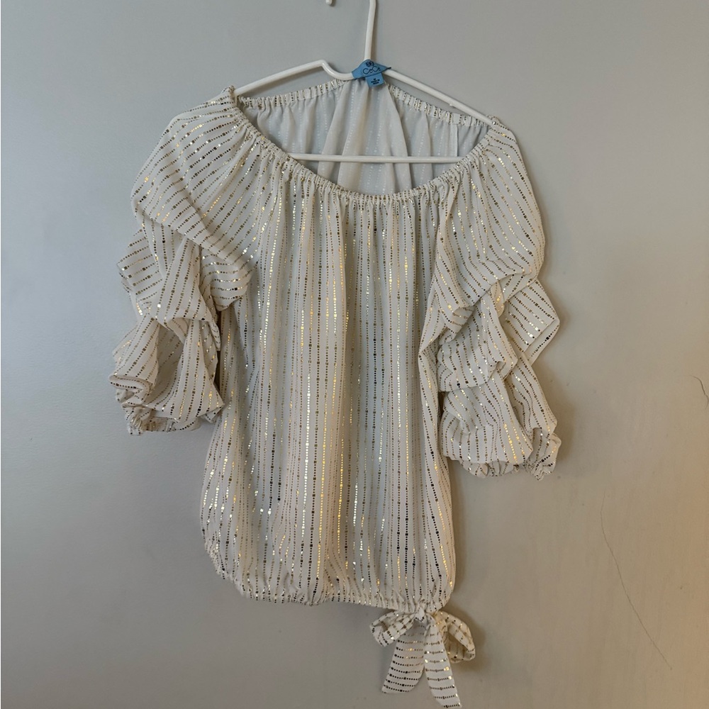 CeCe White Shimmering Striped Blouse